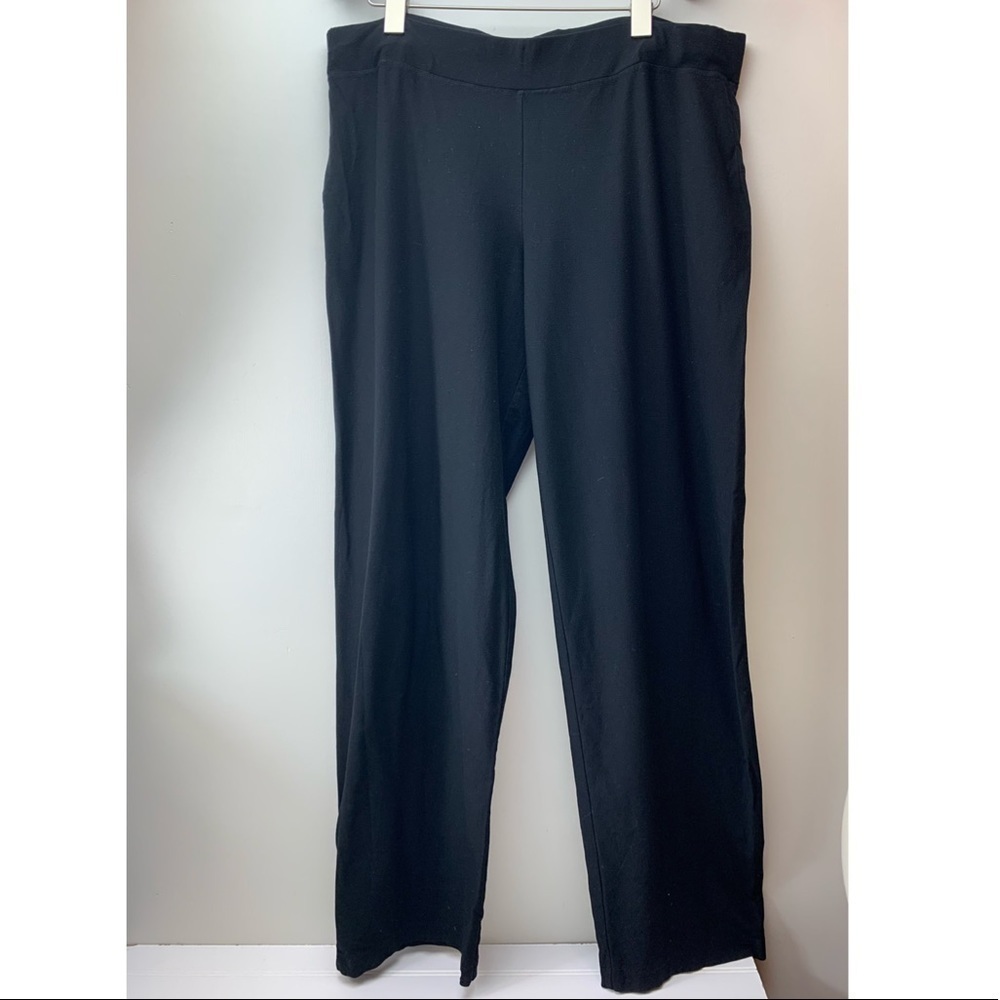 Eileen Fisher black wide leg crepe elastic waist pants L